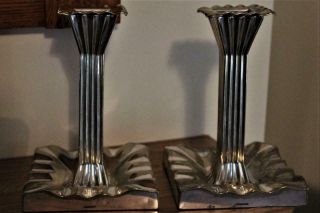 Pair 1890 Sheffield Silver Plated Candlesticks Fluted Columns Rupert Favell & Co