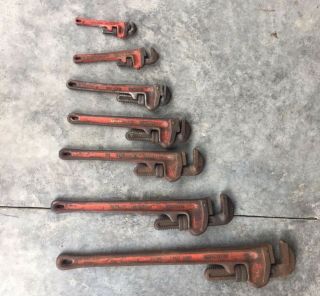 Complete Set Of Vintage Ridgid Pipe Wrenches 6” Up To 24” Heavy Duty Made In Usa