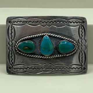 Vintage Silver & Turquoise Belt Buckle - Navajo?