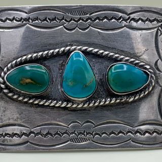 Vintage Silver & Turquoise Belt Buckle - NAVAJO? 2