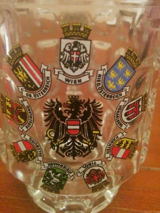 Vintage German Dimple Glass Beer Mug/stein - 10 Family Crest & Gold Rim