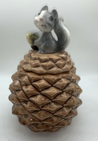 Vintage 1950’s Metlox Pottery Squirrel On Pinecone Cookie Jar Made In Usa Cute