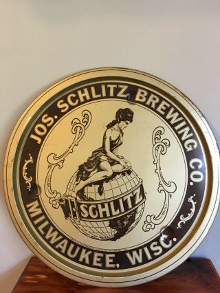 Vintage Jos.  Schlitz Brewing Co.  Woman Tin Tray Advertising