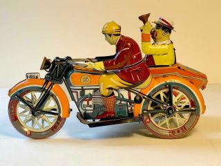 Vintage Paya Tin Windup Motorcycle And Sidecar
