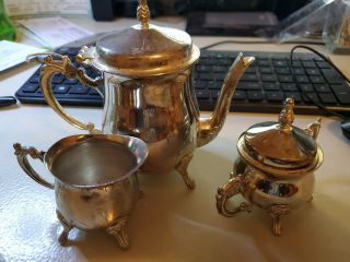 Antique/vintage Sterling Silver Plate Creamer & Sugar Bowl Tea Set