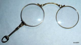 Antique Sterling Silver Spring Loaded Folding Lorgnette Reading Glasses