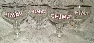 Set Of 4 Chimay Belgian Ale Silver Rim Chalice / Goblet Beer Glasses 25cl