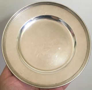 Vintage Mid - Century Sterling Silver 6” Butter Dish Platter Plate Engraved Names