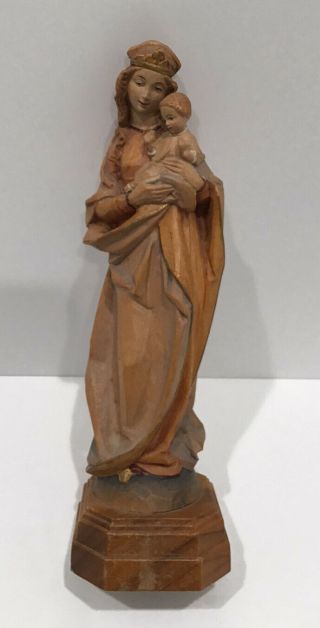 Vintage Anri Wood Carved Madonna Virgin Mary And Child Sculpture 6 3/4 Inch
