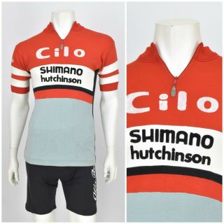 Vintage 70s 80s Castelli Mens Cycling Jersey Wool Cilo Shimano Swiss Size 3 / L