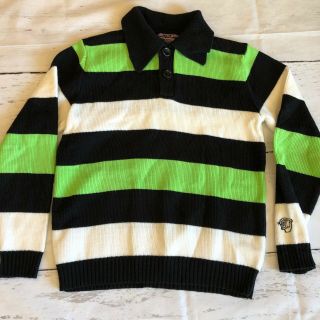 Vintage Arctic Cat Snowmobile Striped Wear Neon Green Black White Sweater Large