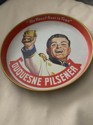 Vintage Metal Beer Tray Duquesne Pilsener The Prince Of Beers Raised Hand 12”