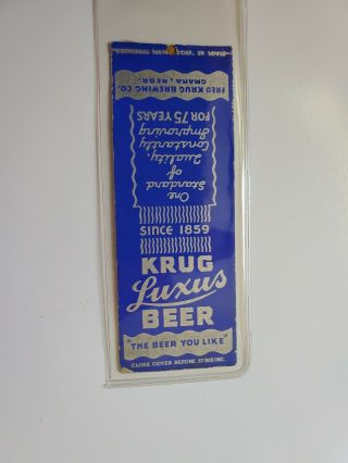 Krug Luxus Ale Beer Matchbook Cover Omaha Nebraska Neb