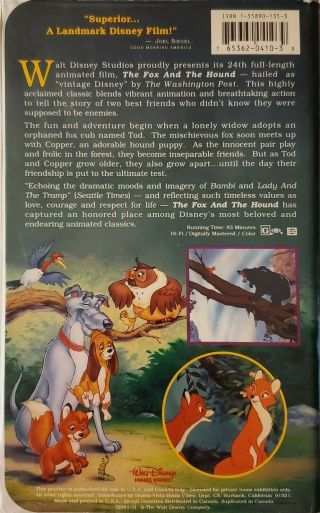 The Fox and the Hound (VHS,  1994) Black Diamond Classic VERY GOOD 3