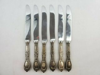 Set 6 Vintage Frank Whiting Sterling Silver Handle Stainless Steel Dinner Knives