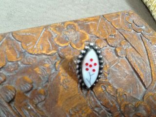 Vintage Signed Zuni Sterling Silver Coral Inlay Mother Of Pearl Ring