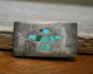 Vintage Native American Navajo Turquoise Sterling Silver Belt Buckle