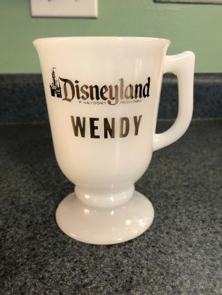 Vintage Disney Footed Pedestal Milk Glass Mug Wendy Disneyland Park Souvenir
