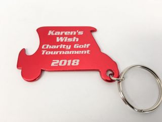 25pcs Custom Engraved Red Metal Bottle Opener Golf Cart Keychain