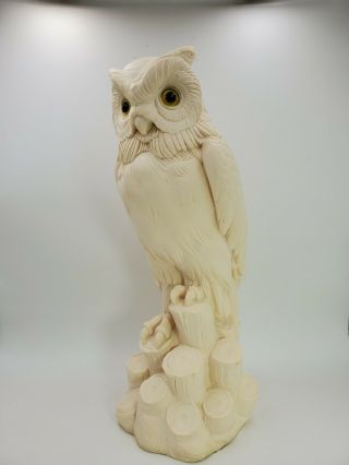 Vintage 1972 Alabaster Owl Figurine Sculpture A.  Giannelli Made Italy Large 18 "