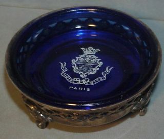 Vintage Ritz Paris Soap Dish,  Silver Holder,  Cobalt Glass