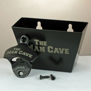 Black The Man Cave Combo Starr X Wall Mount Bottle Opener With Metal Cap Catcher
