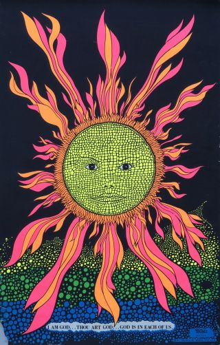 1970 Vintage Blacklight Poster Sun God Tom Gatz Psychedelic Pro Arts