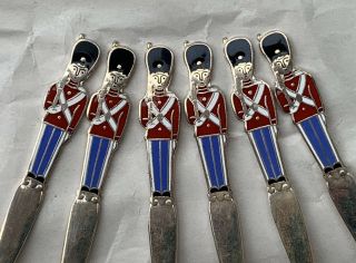 Estate Meka Denmark Sterling Silver Enamel Royal Guard Demi Spoon Set Of 6