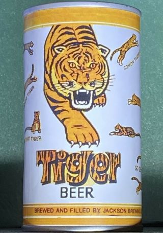 Tiger Beer Can,  Jackson Brewing Co.  Orleans,  La.  Paper Label.  Lsu Tigers