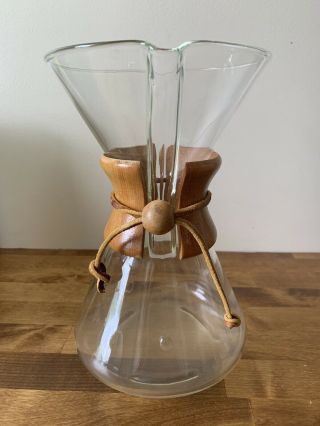 Vintage 9 1/2 " Chemex Pour Over Coffee Maker Pyrex Pat 2,  411,  340 Green Stamp