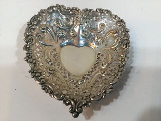 Vintage Gorham Sterling Silver 925 Footed Pierced Heart Shaped Nut / Candy Dish.