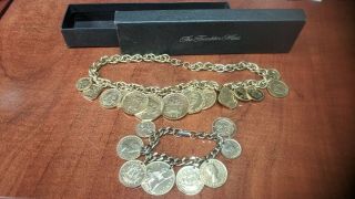 Vintage Franklin The Golden Caribbean Plated Coin Necklace And Bracelet Set