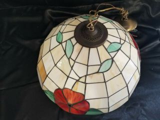 Large 18 " Vtg Tiffany Style Stain Glass Hanging Swag Lamp Light Red Flower