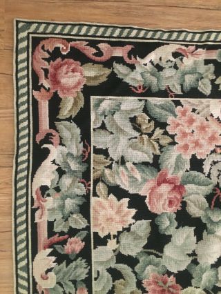 Vintage Tapestry Rug Victorian Floral Leaves Black,  Reds,  Greens 44 