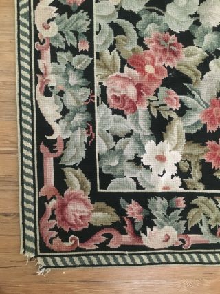Vintage Tapestry Rug Victorian Floral Leaves Black,  Reds,  Greens 44 