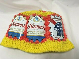 Vintage Beer Can Hat Hamms Pabst Old Style Crochet Knit Handmade Hippie Chic Mcm