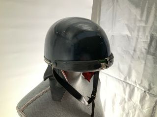 Vintage 1950s Motorcycle Half Helmet W Leather Plaid Material Liner Ear Flaps