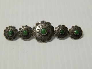 Fred Harvey Vintage Navajo Indian Sterling Silver Turquoise Concho Bar Pin