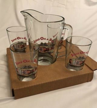 Budweiser " Jump On A Bud " Vintage Pitcher&matching Glasses Set Of 4 Very Rare