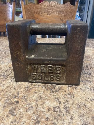 Vintage Square Webb 50 Lb Pound Weight Dumbbell Kettlebell? Cast Iron