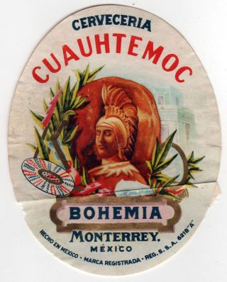 Cerveceria Cuauhtemoc Bohemia Monterrey Mexico Beer Label Nuevo Leon Mx
