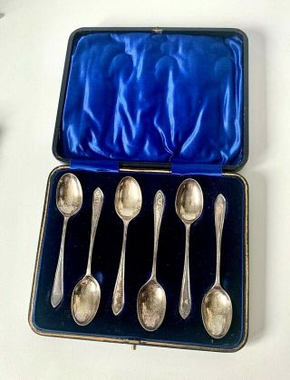 Vintage 1926 Chester Solid Sterling Silver Set Of Six Teaspoons Boxed B.  Brothers
