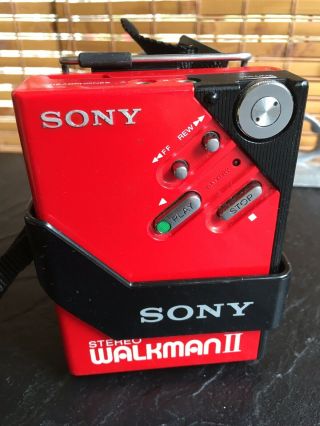 Vintage Sony Walkman Ii Wm - 2 Cassette Player Red Color Powers Up As - Is