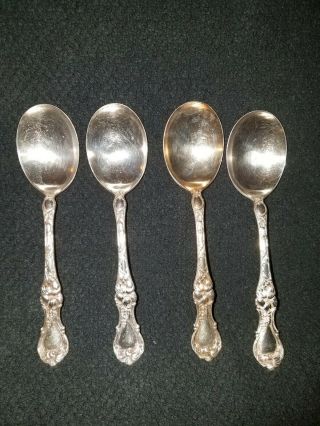 Set Of 4 1835 R.  Wallace " Floral " Pattern Soup/gumbo Spoons 1902 No Monograms