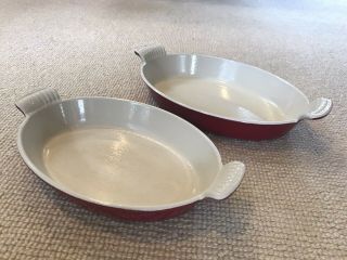 2 Vintage Cousances ‘les Creuset’ Oval Baking Dishes No’s 24 & 28 Red