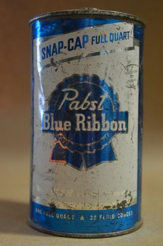 Pabst Blue Ribbon Quart Cone Top Beer Can Snap Cap Blue