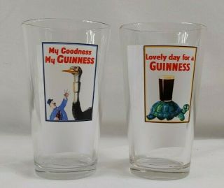 Guinness 2 Pint Beer Glasses " Lovely Day " Turtle And Ostrich Logo Collectible