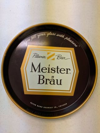 Vintage Metal Meister Brau Beer Serving Tray Peter Hand Brewery Co. ,  Chicago