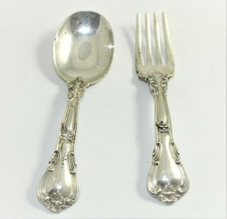 2 Piece Sterling Silver Gorham Chantilly Baby Set Fork Spoon Monogram 1848 - 65