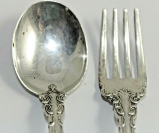 2 Piece Sterling Silver Gorham Chantilly Baby Set Fork Spoon Monogram 1848 - 65 3